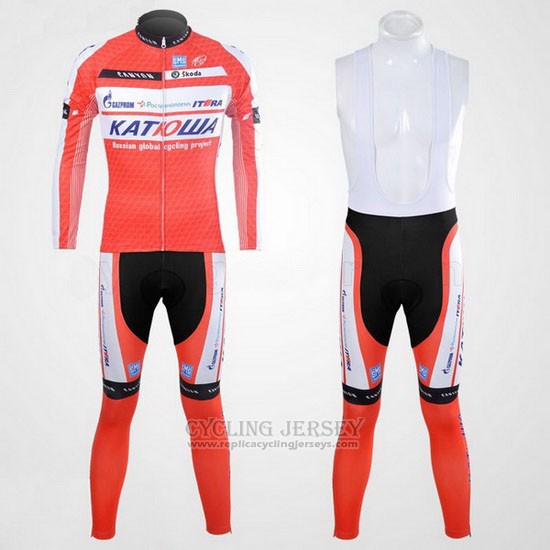 2012 Cycling Jersey Katusha White and Orange Long Sleeve and Bib Tight